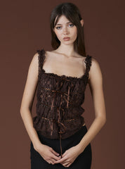 Lace Blouse With Ribbon Lace-Up In Brown - Dark Brown | UNIF Clothing outlet