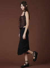 Lace Blouse With Ribbon Lace-Up In Brown - Dark Brown | UNIF Clothing outlet