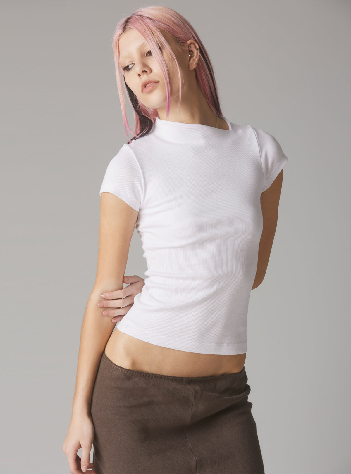 Rib Asymmetrical Cap Sleeve - White | UNIF Clothing online shop