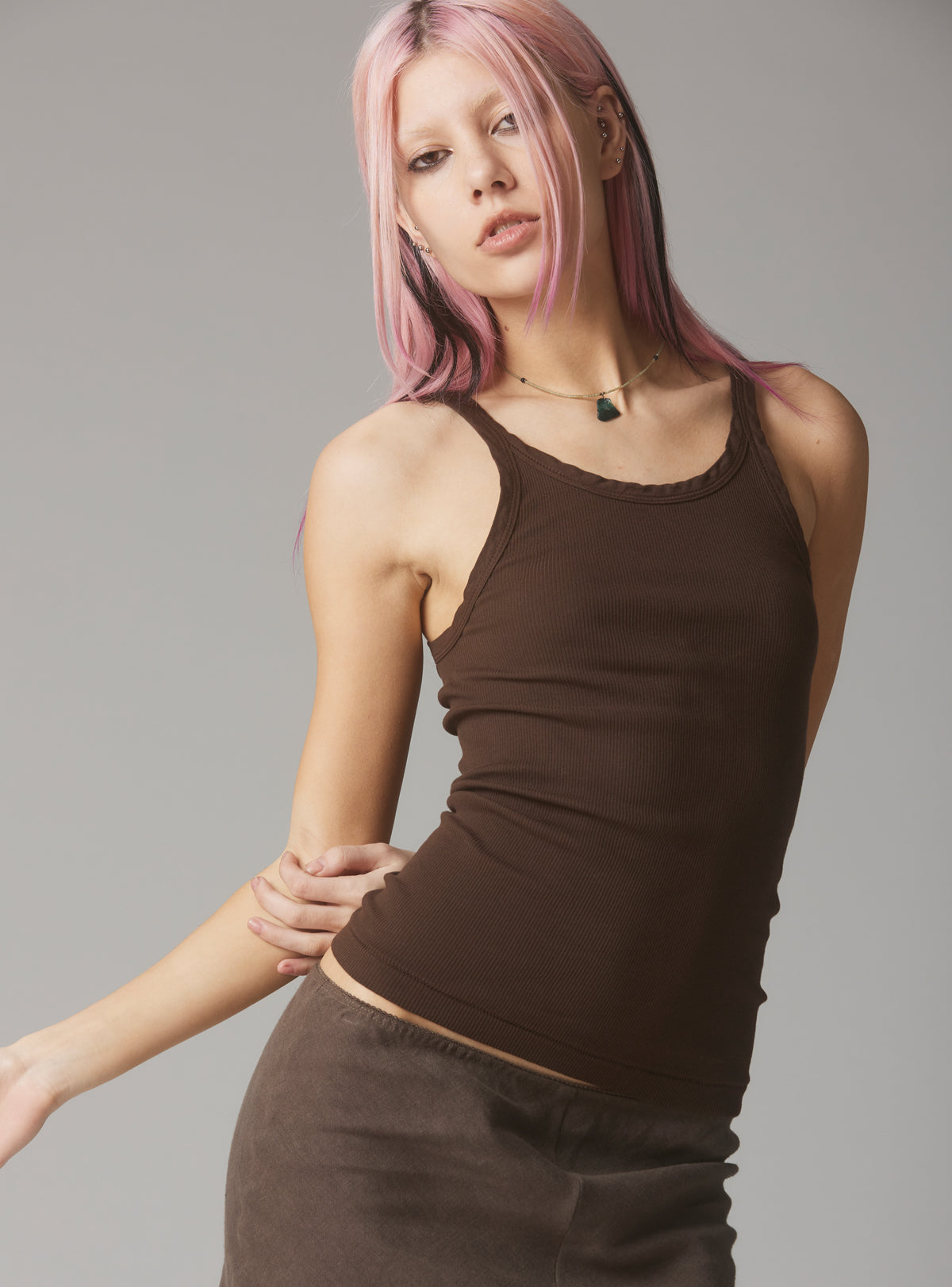 Staple Rib Tank Dark Brown - Dark Brown | UNIF Clothing discount