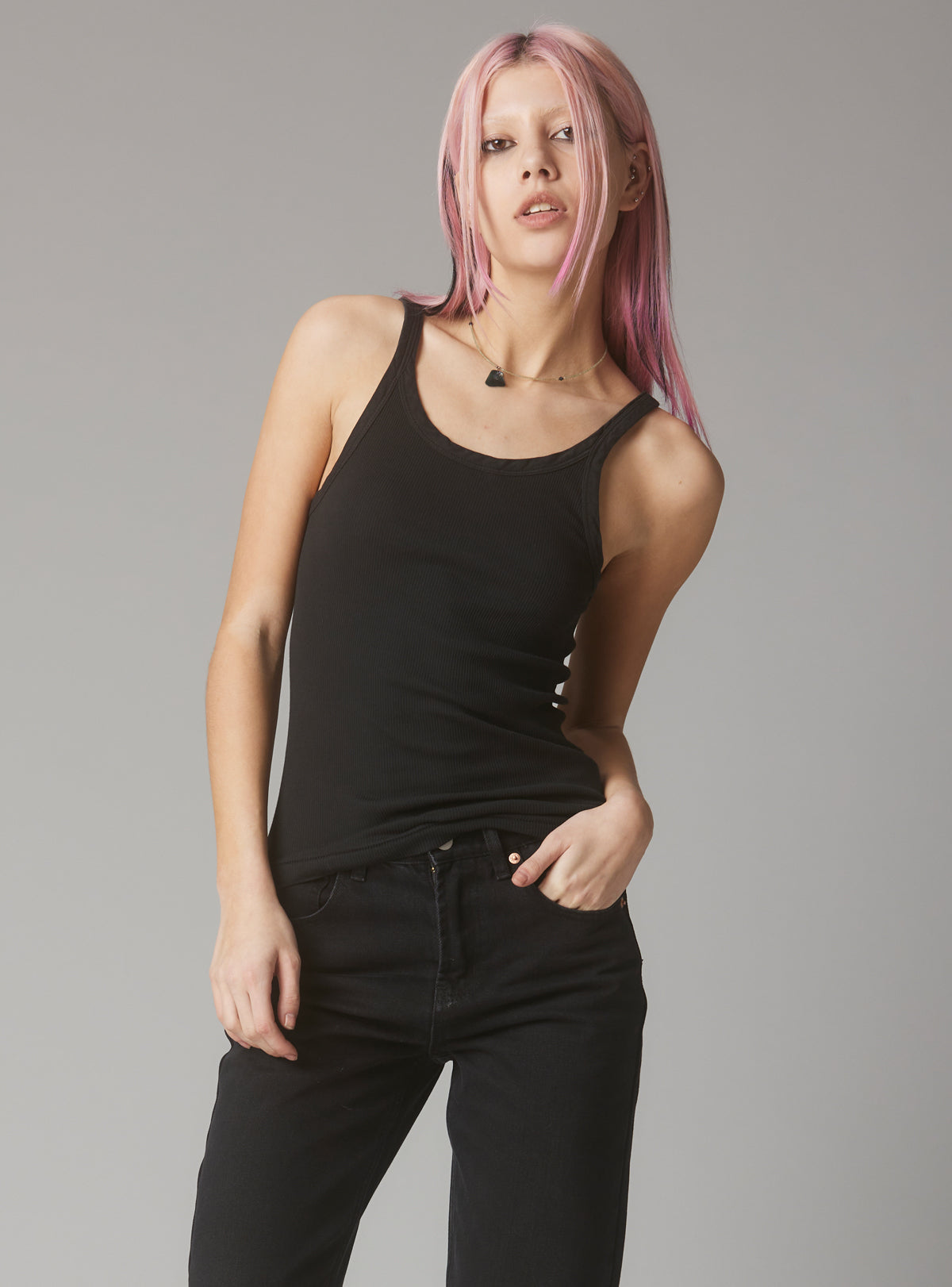 Staple Rib Tank - Black | UNIF Clothing for Sale