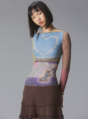 Skye Top Y2K allover-print mesh top with custom artwork - Multi | UNIF Clothing near me