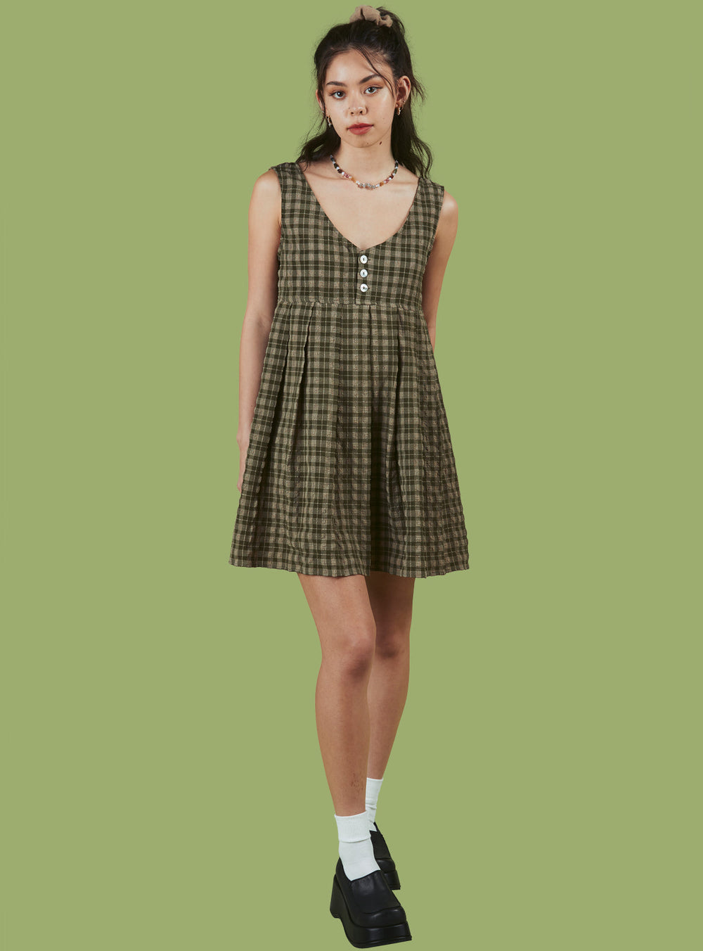 Mizuna Dress - Green Plaid | UNIF Clothing online