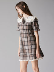 Doux Dress - Brown Plaid / White | UNIF Clothing online