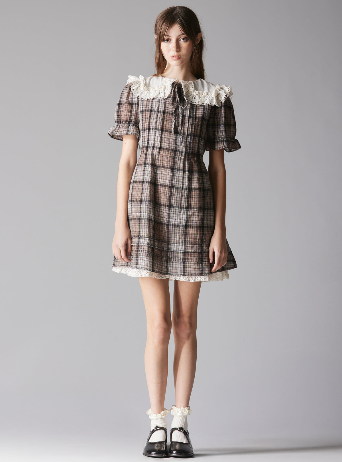 Doux Dress - Brown Plaid / White | UNIF Clothing online