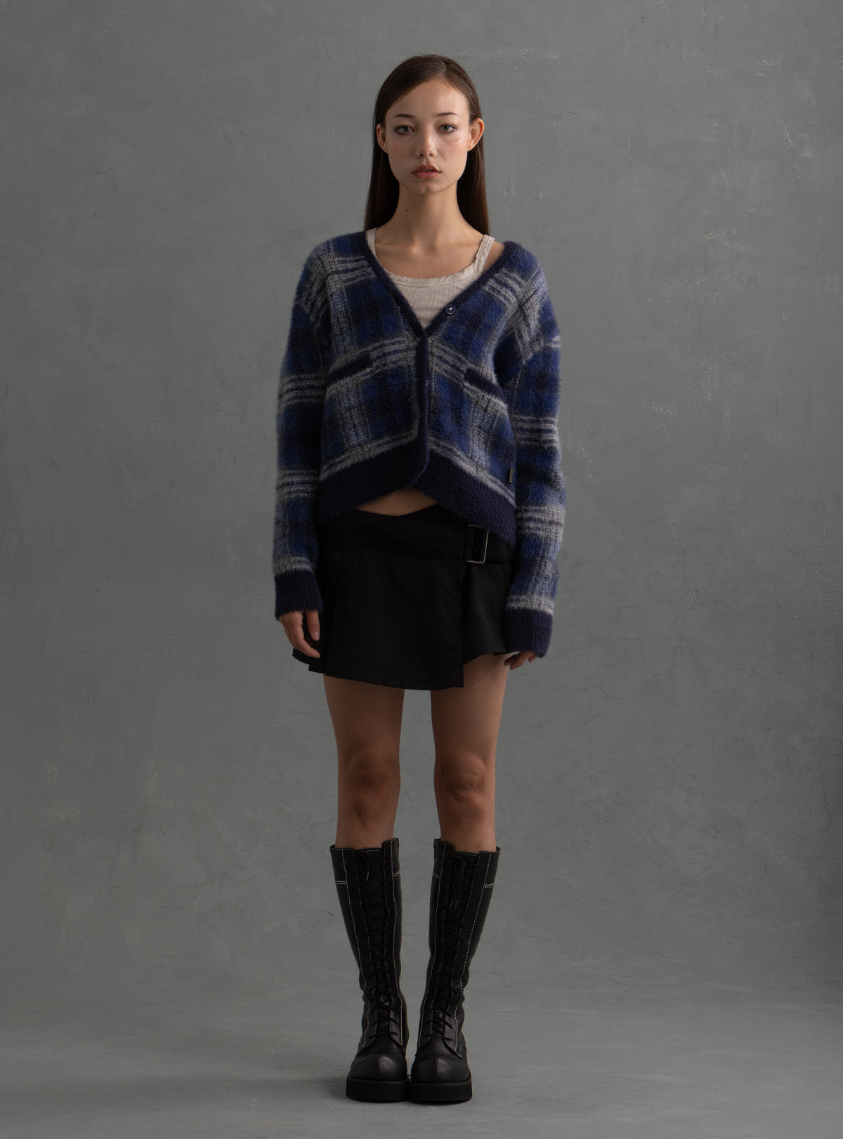 Ty Cardigan - Blue Plaid | UNIF Clothing online