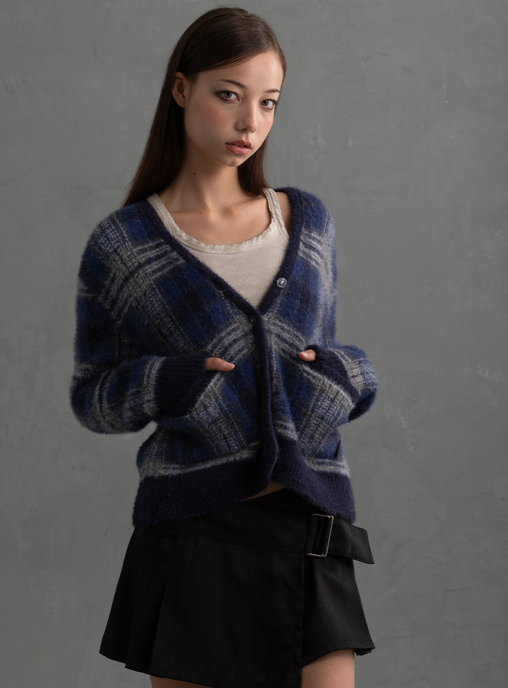 Ty Cardigan - Blue Plaid | UNIF Clothing online