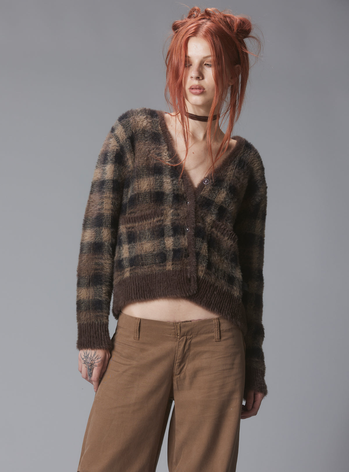 Ty Cardigan - Brown Plaid | UNIF Clothing near me