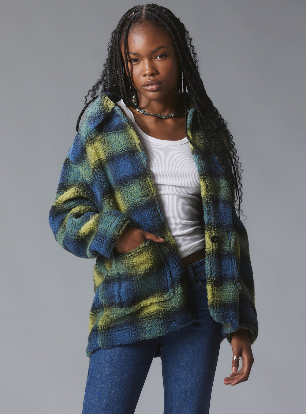 Vague Jacket - Green/Blue Plaid | UNIF Clothing on Sale