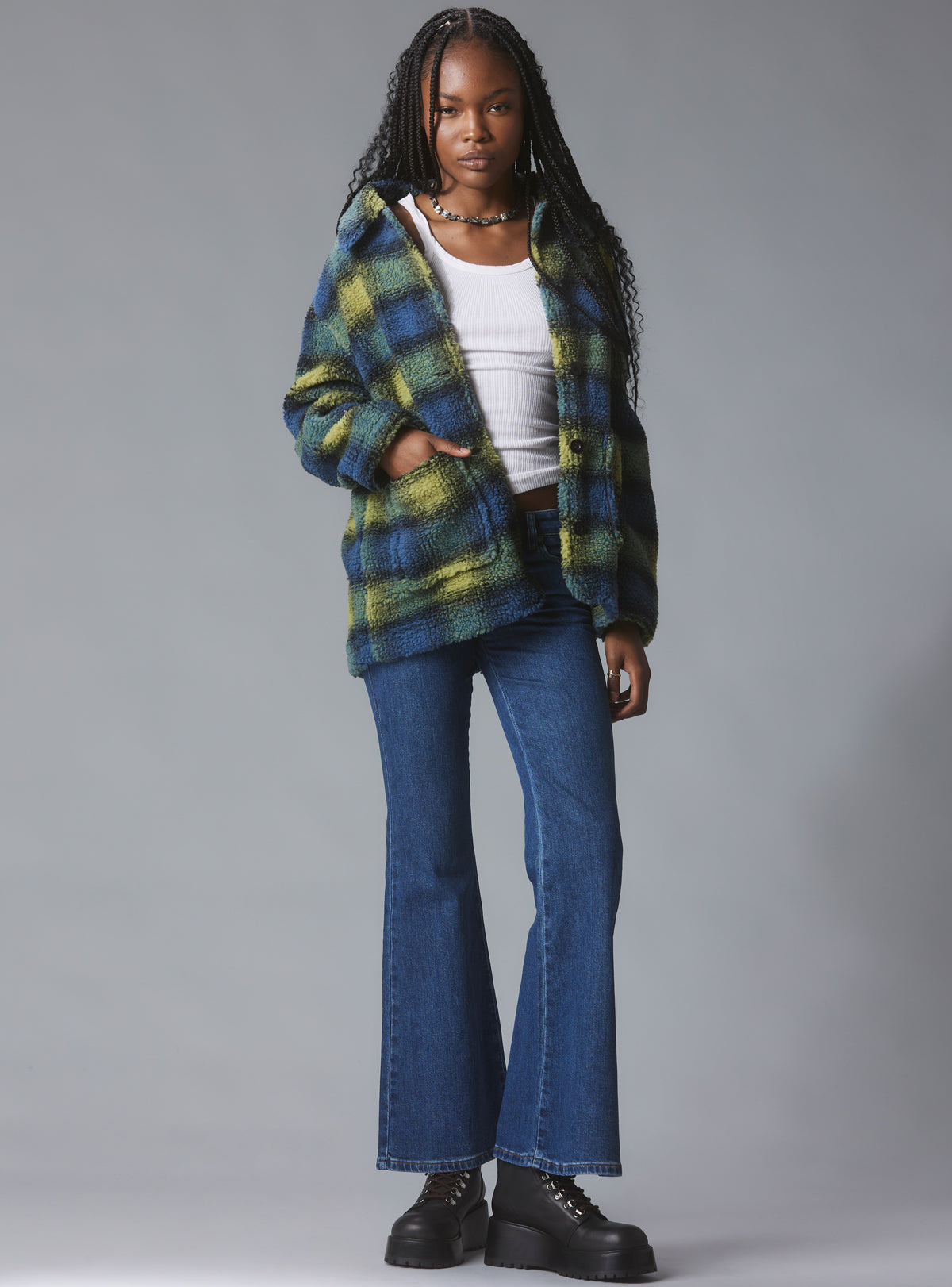 Vague Jacket - Green/Blue Plaid | UNIF Clothing on Sale