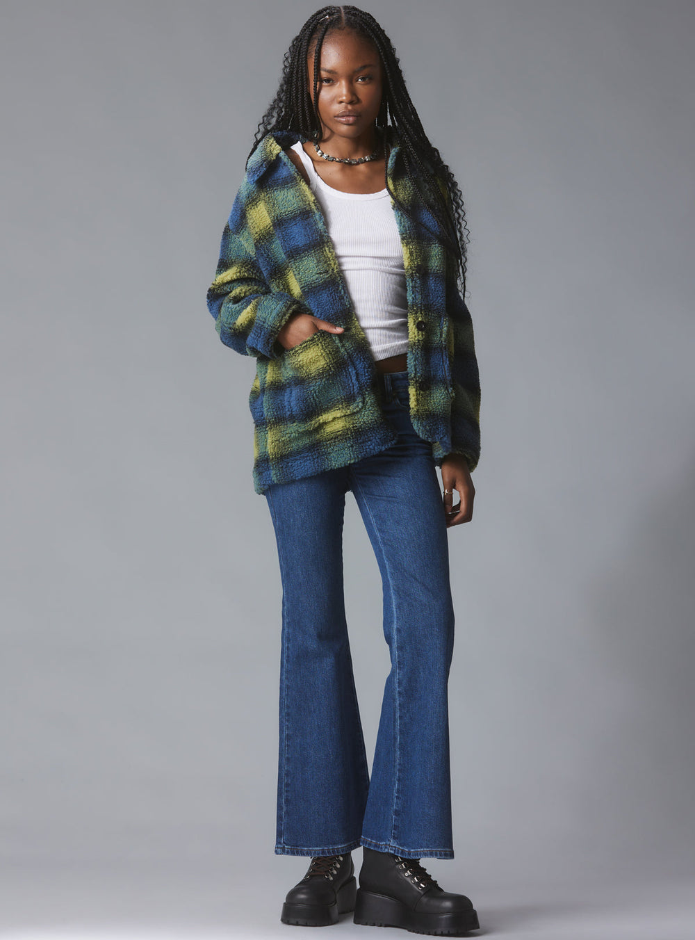 Vague Jacket - Green/Blue Plaid | UNIF Clothing on Sale