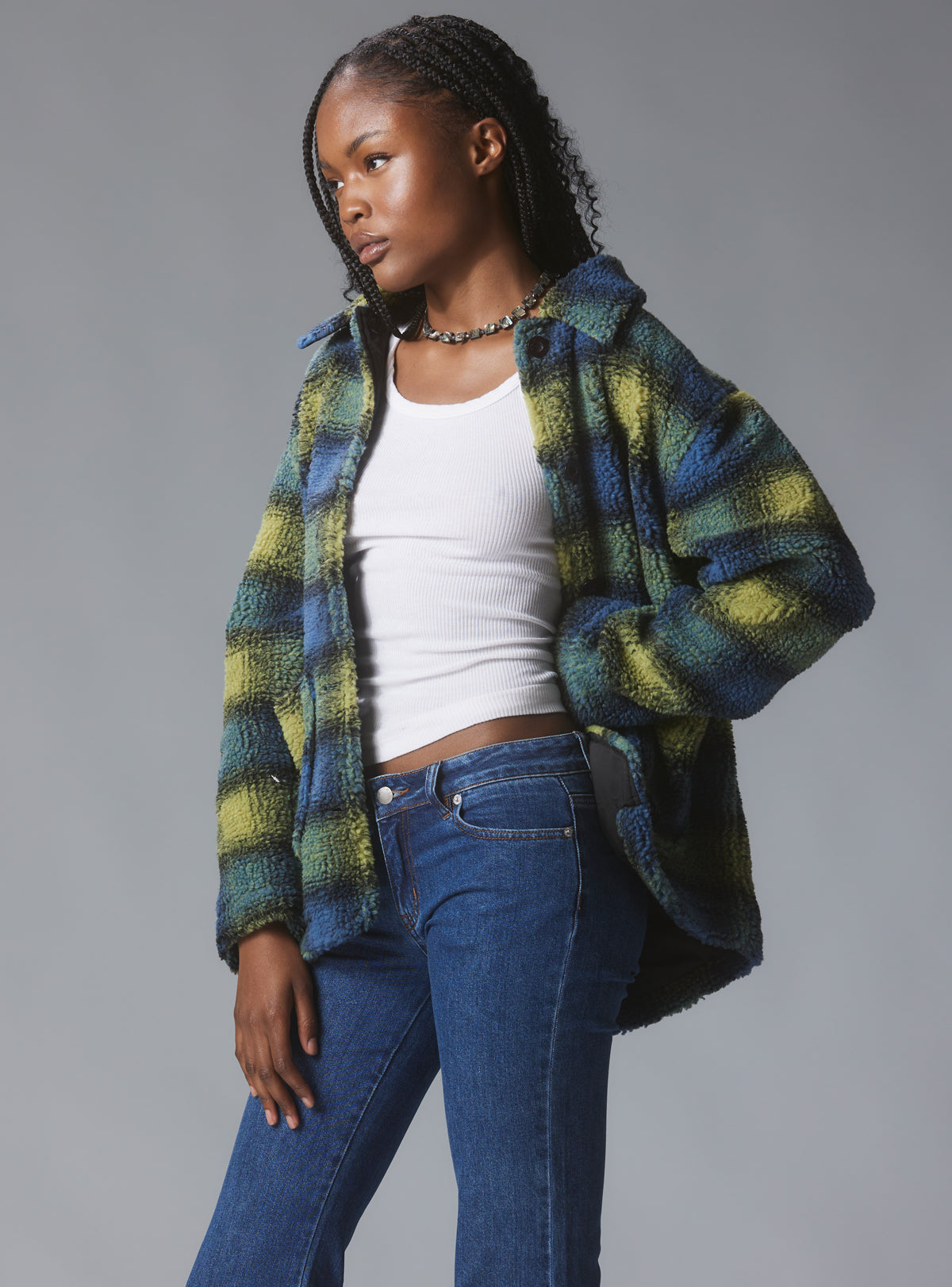 Vague Jacket - Green/Blue Plaid | UNIF Clothing on Sale