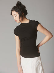 Rib Asymmetrical Cap Sleeve - Black | UNIF Clothing for Sale
