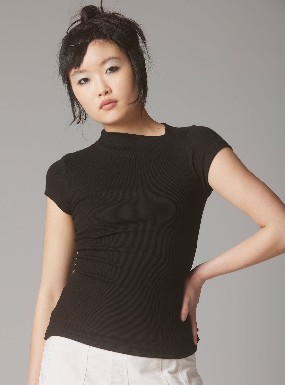 Rib Asymmetrical Cap Sleeve - Black | UNIF Clothing for Sale