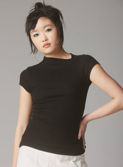 Rib Asymmetrical Cap Sleeve - Black | UNIF Clothing for Sale