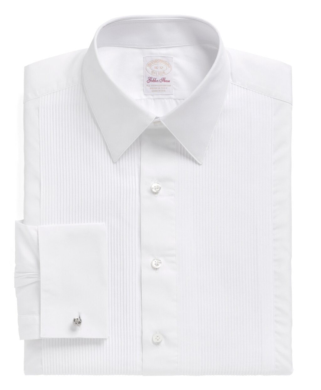 Brooks Brothers Men Golden Fleece® Madison Fit Swiss Pleat Tennis Collar French Cuff Tuxedo Shirt