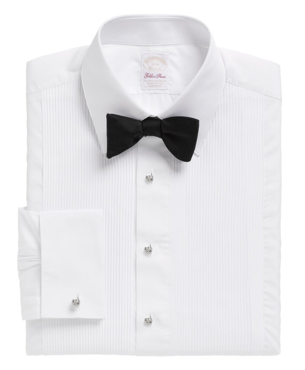 Brooks Brothers Men Golden Fleece® Madison Fit Swiss Pleat Tennis Collar French Cuff Tuxedo Shirt