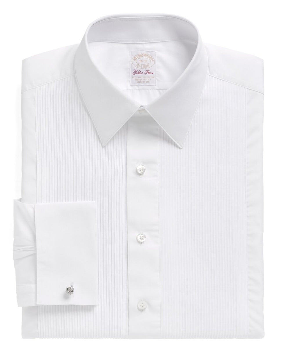 Brooks Brothers Men Golden Fleece® Madison Fit Swiss Pleat Tennis Collar French Cuff Tuxedo Shirt