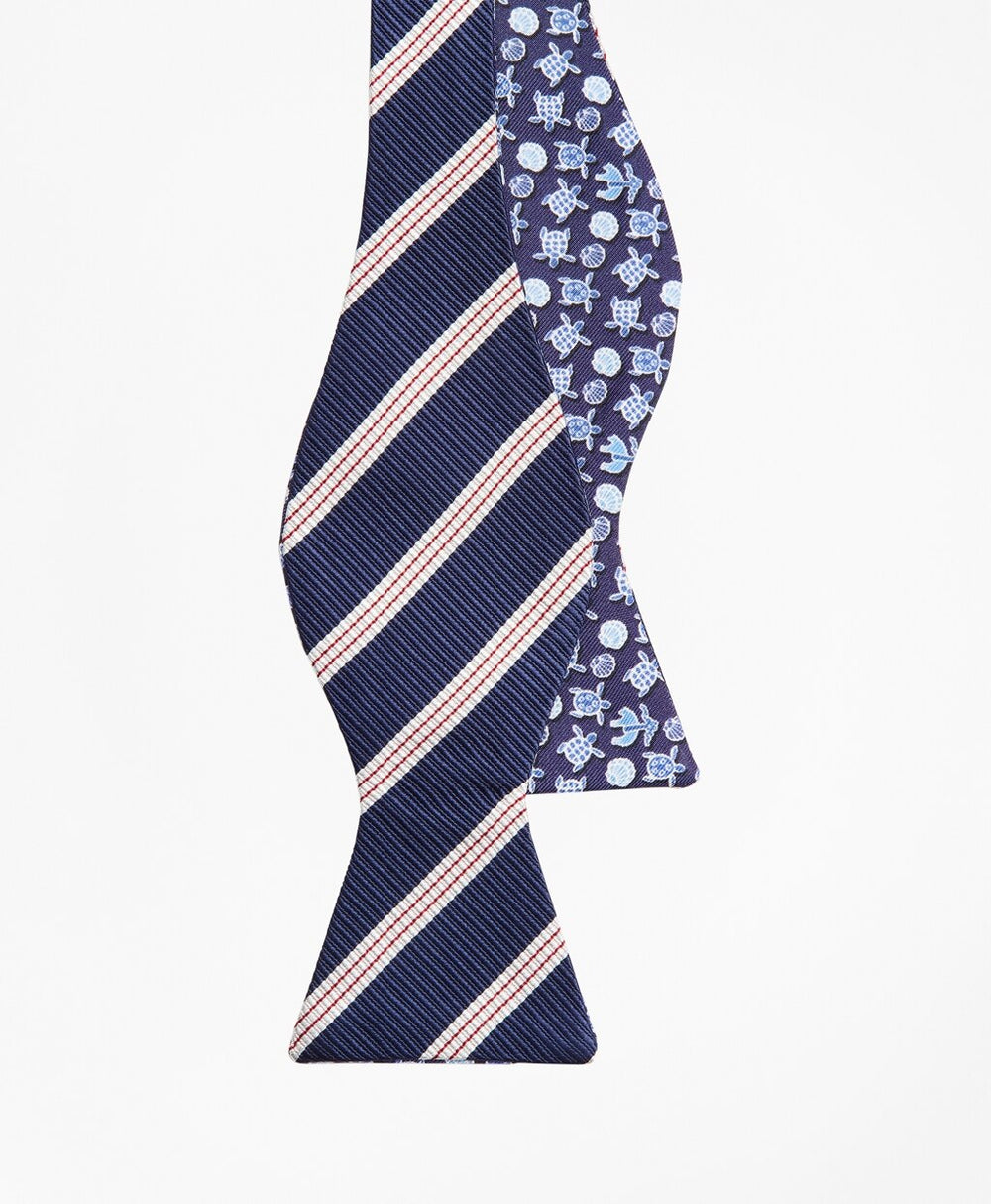 Brooks Brothers Men Stripe with Sea Turtles Reversible Bow Tie