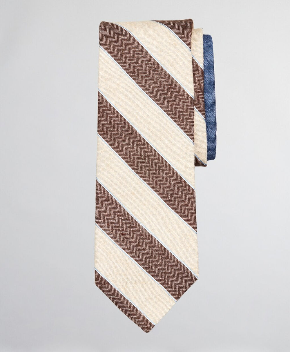 Brooks Brothers Men Silk and Linen Texture Stripe with Dot Tie