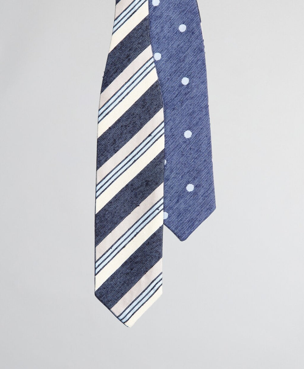 Brooks Brothers Men Textured Variegated Stripe and Dot Pointed End Bow Tie