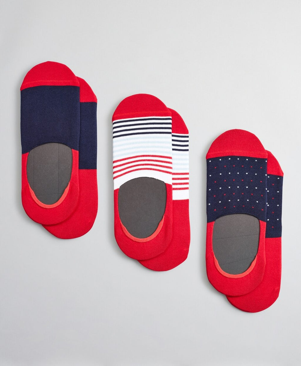 Brooks Brothers Men Dot-Solid-Stripe Loafer Socks-Three Pack