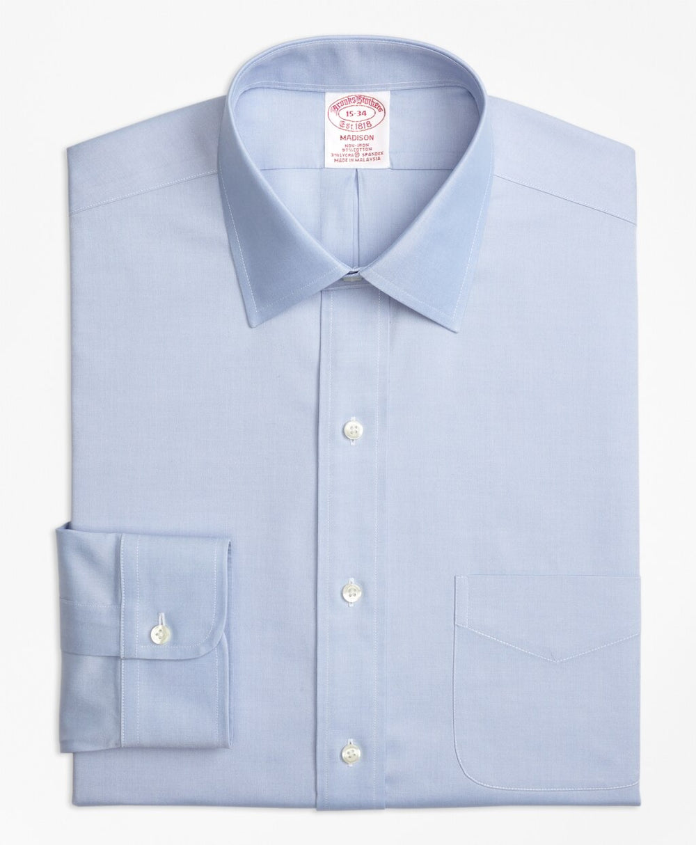 Brooks Brothers Men Stretch Madison Classic-Fit Dress Shirt, Non-Iron Pinpoint Spread Collar
