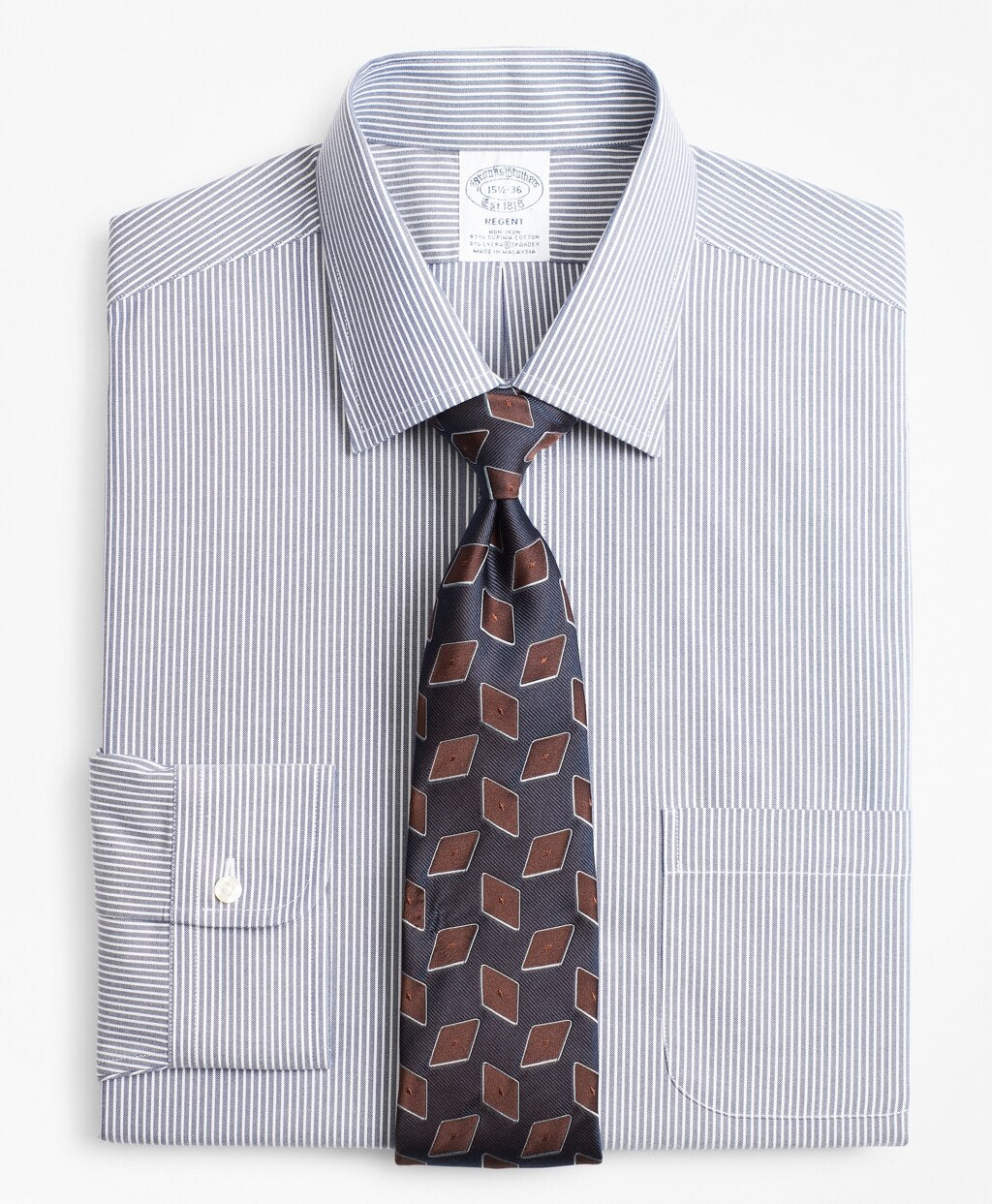 Brooks Brothers Men Stretch Regent Fitted Dress Shirt, Non-Iron Narrow Ground Stripe