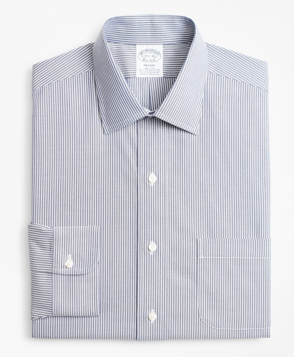 Brooks Brothers Men Stretch Regent Fitted Dress Shirt, Non-Iron Narrow Ground Stripe