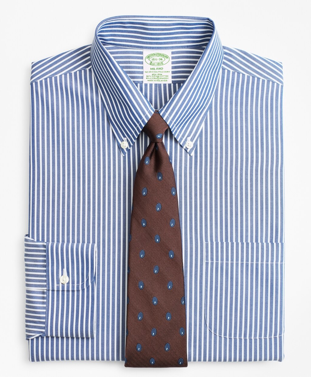 Brooks Brothers Men Stretch Milano Slim-Fit Dress Shirt, Non-Iron Ground Stripe