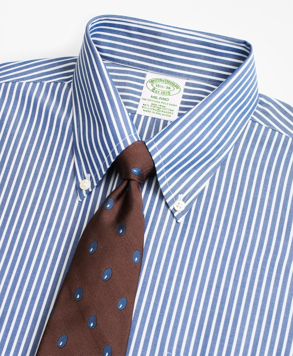 Brooks Brothers Men Stretch Milano Slim-Fit Dress Shirt, Non-Iron Ground Stripe