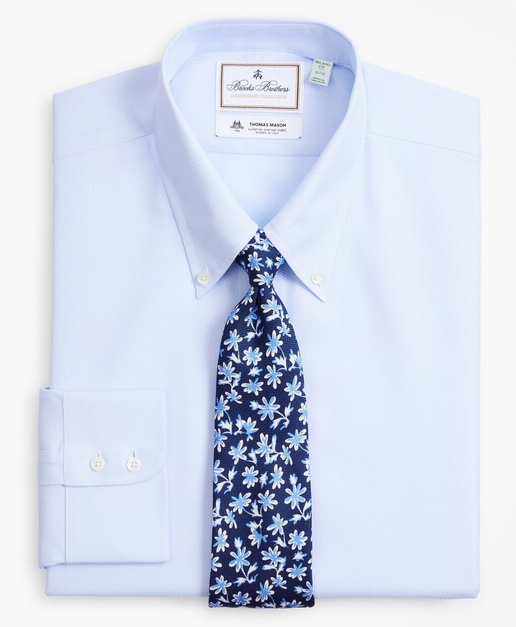Brooks Brothers Men Luxury Collection Milano Slim-Fit Dress Shirt, Button-Down Collar Dobby Links