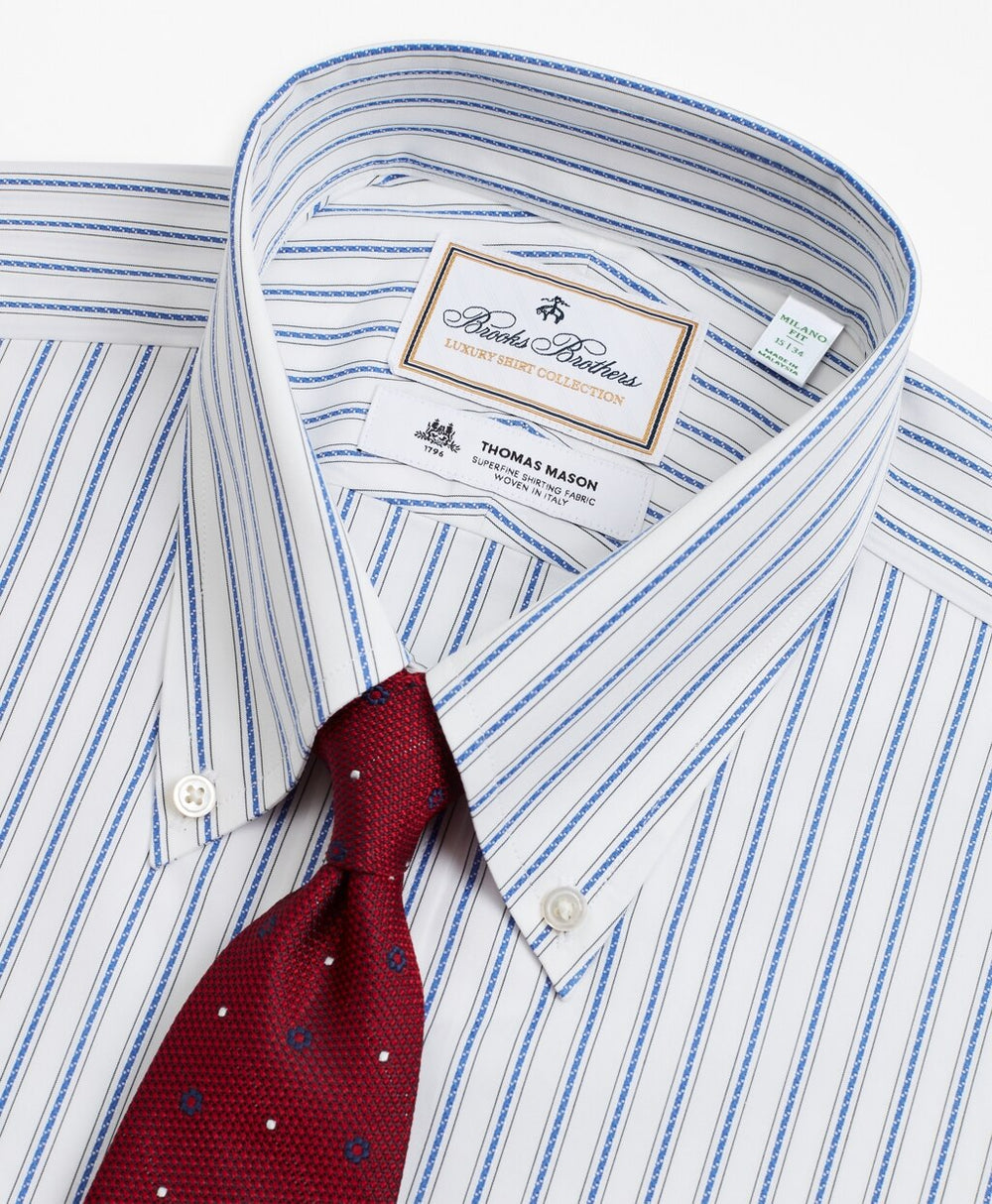 Brooks Brothers Men Luxury Collection Milano Slim-Fit Dress Shirt, Button-Down Collar Stripe
