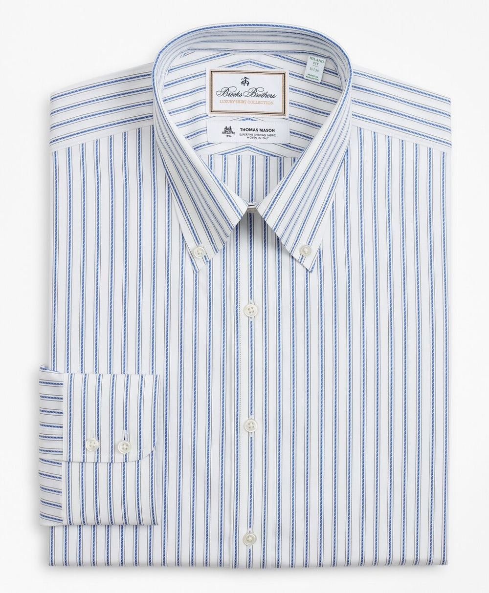Brooks Brothers Men Luxury Collection Milano Slim-Fit Dress Shirt, Button-Down Collar Stripe