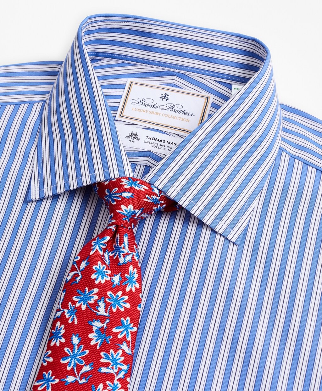 Brooks Brothers Men Luxury Collection Milano Slim-Fit Dress Shirt, Franklin Spread Collar Outline Stripe