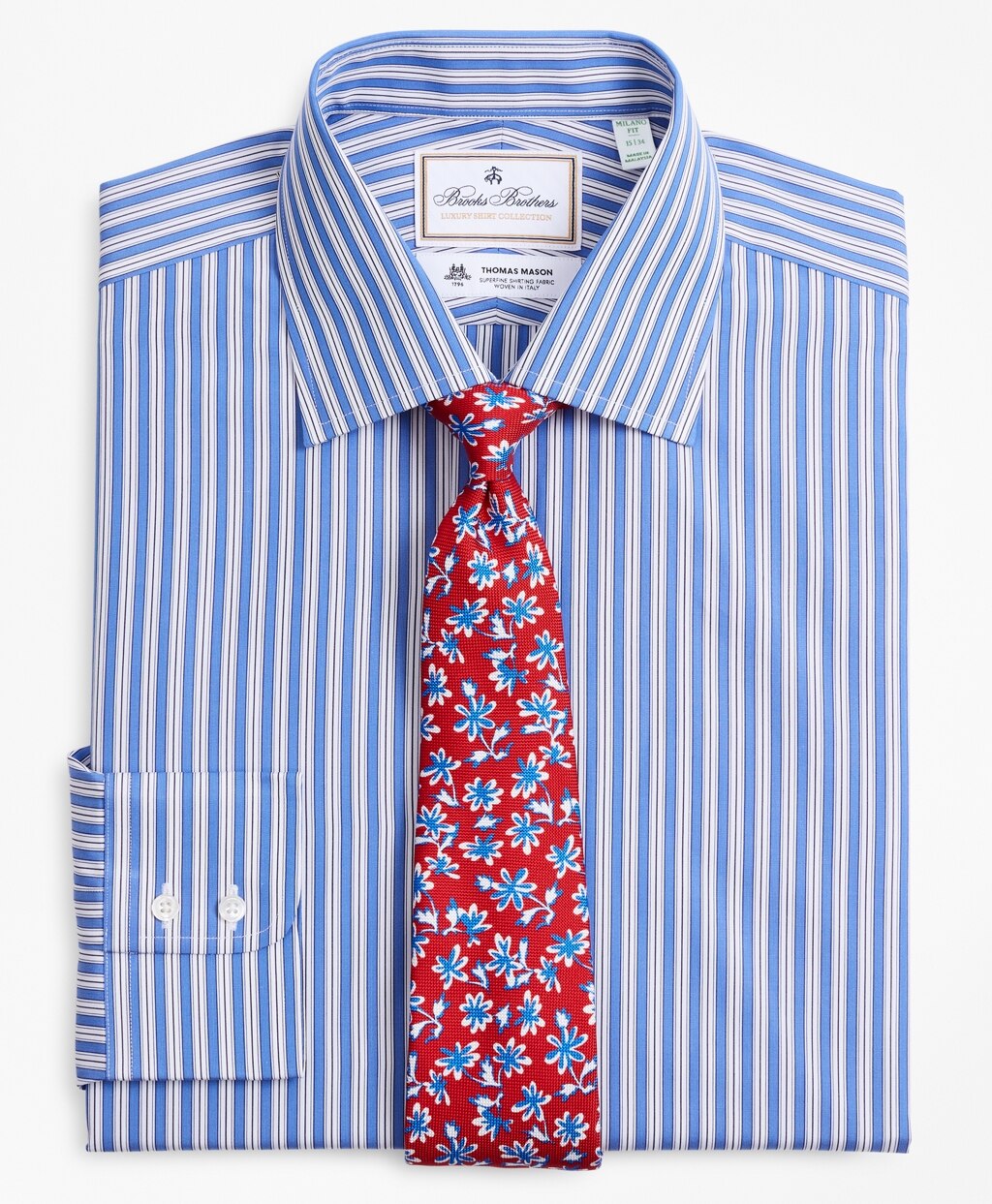 Brooks Brothers Men Luxury Collection Milano Slim-Fit Dress Shirt, Franklin Spread Collar Outline Stripe