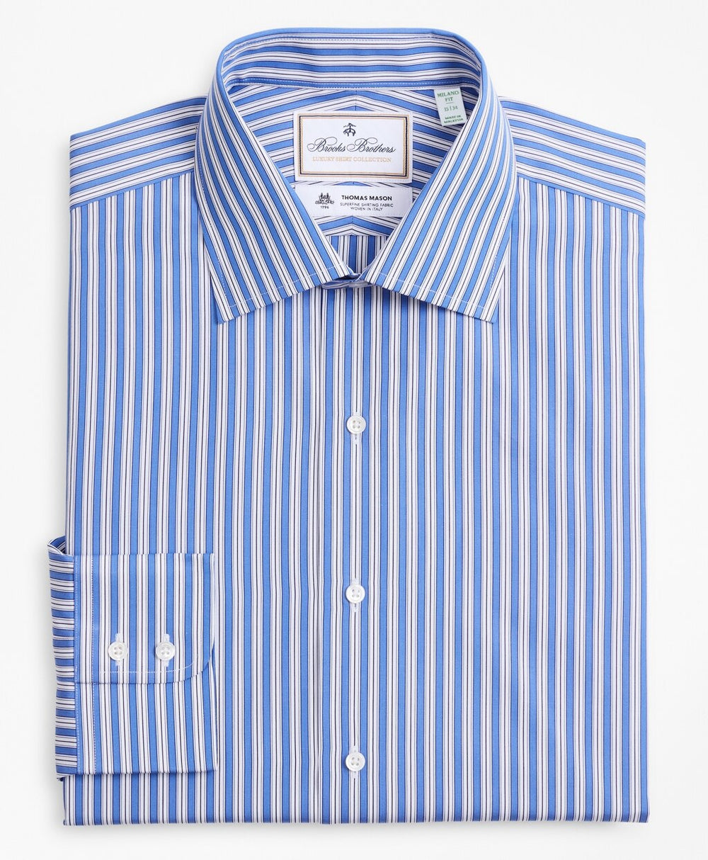 Brooks Brothers Men Luxury Collection Milano Slim-Fit Dress Shirt, Franklin Spread Collar Outline Stripe