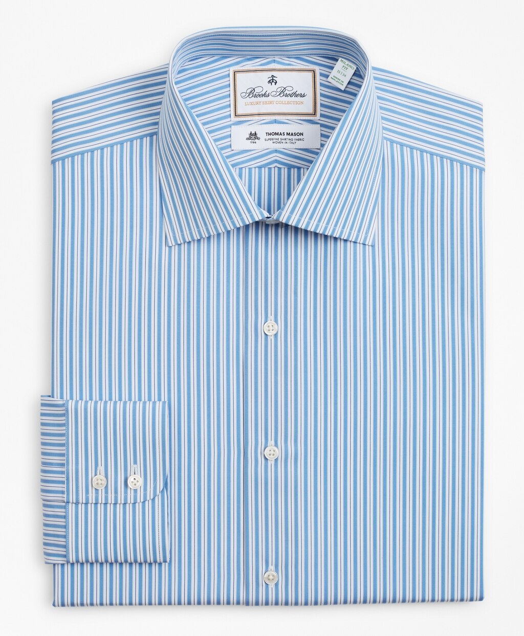 Brooks Brothers Men Luxury Collection Milano Slim-Fit Dress Shirt, Franklin Spread Collar Pinstripe