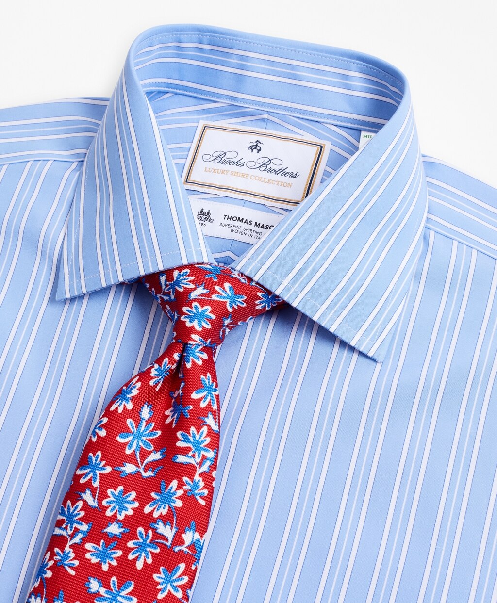 Brooks Brothers Men Luxury Collection Milano Slim-Fit Dress Shirt, Franklin Spread Collar Ribbon Stripe