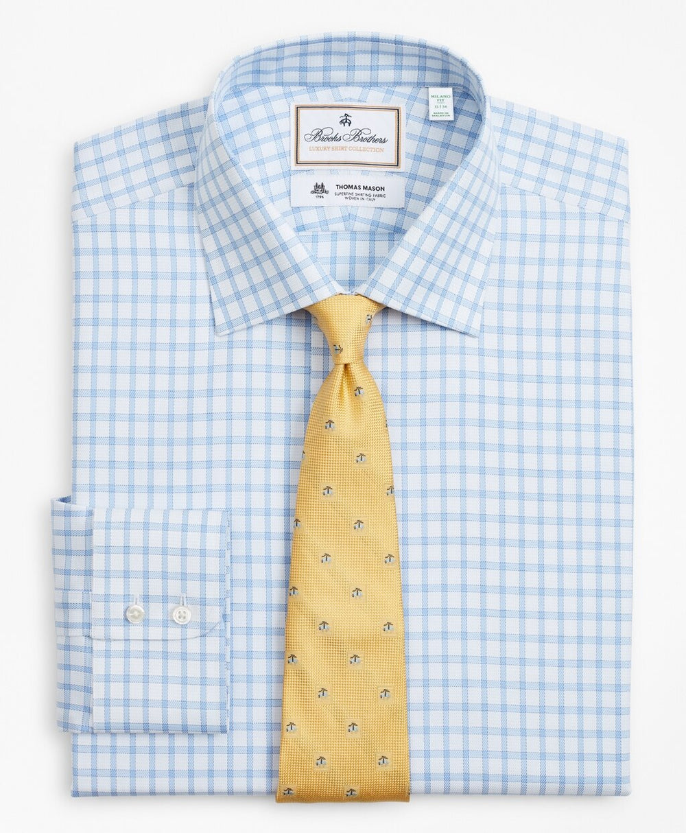 Brooks Brothers Men Luxury Collection Milano Slim-Fit Dress Shirt, Franklin Spread Collar Check