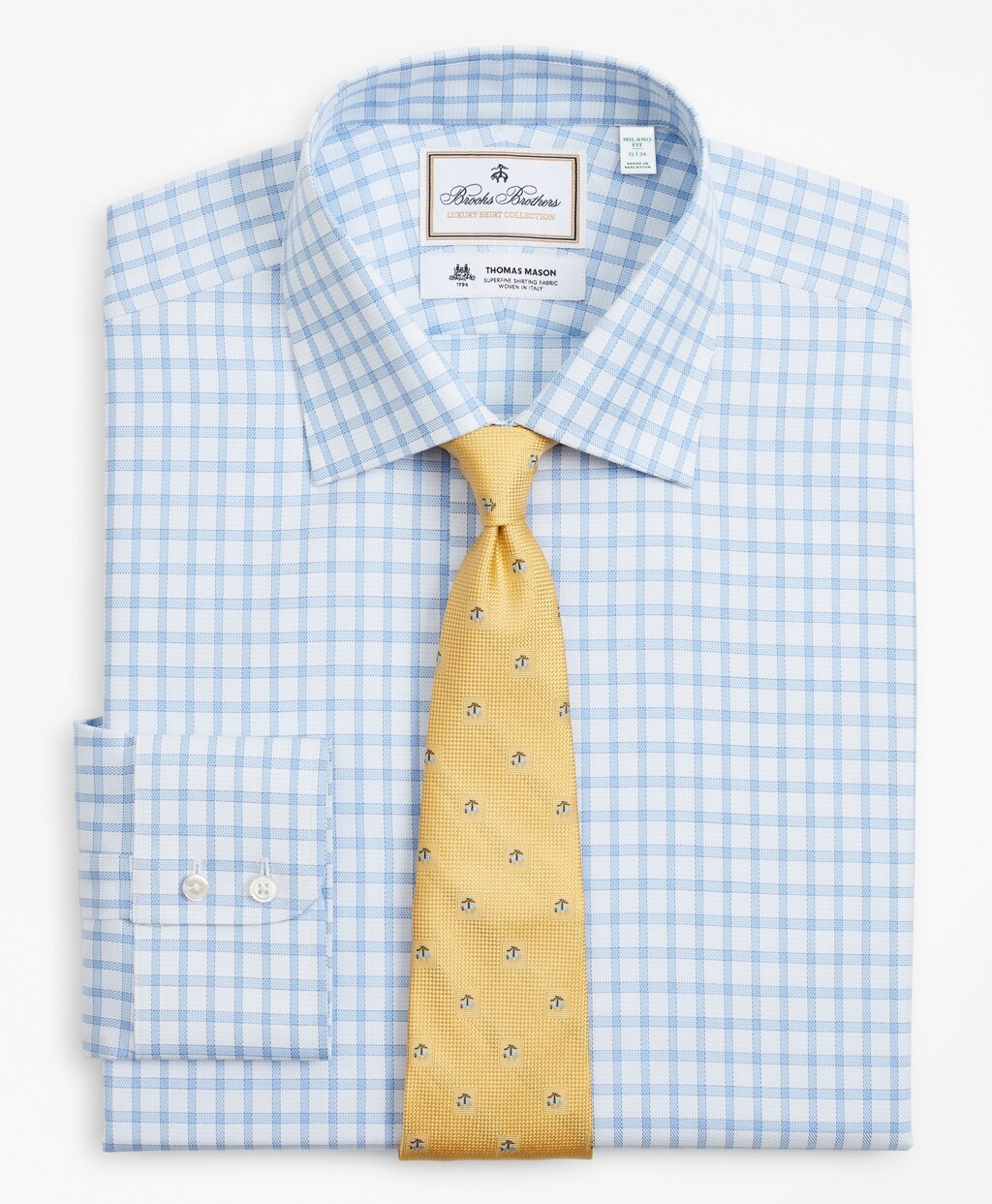 Brooks Brothers Men Luxury Collection Milano Slim-Fit Dress Shirt, Franklin Spread Collar Check