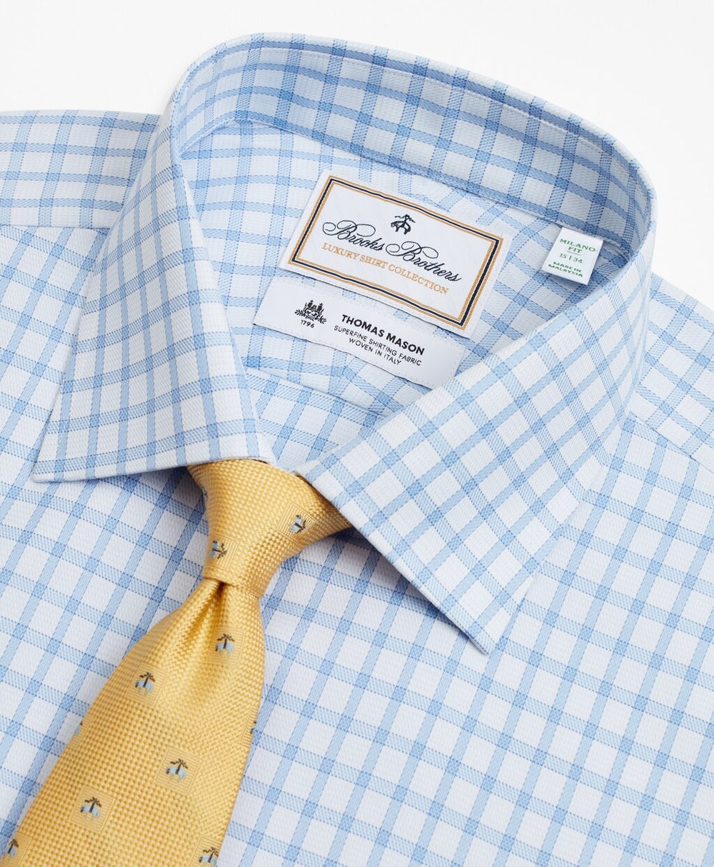 Brooks Brothers Men Luxury Collection Milano Slim-Fit Dress Shirt, Franklin Spread Collar Check