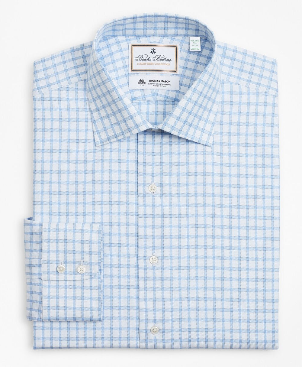 Brooks Brothers Men Luxury Collection Milano Slim-Fit Dress Shirt, Franklin Spread Collar Check