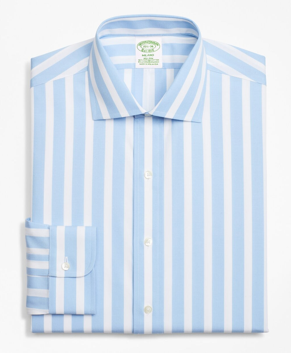Brooks Brothers Men Stretch Milano Slim-Fit Dress Shirt, Non-Iron Bold Stripe