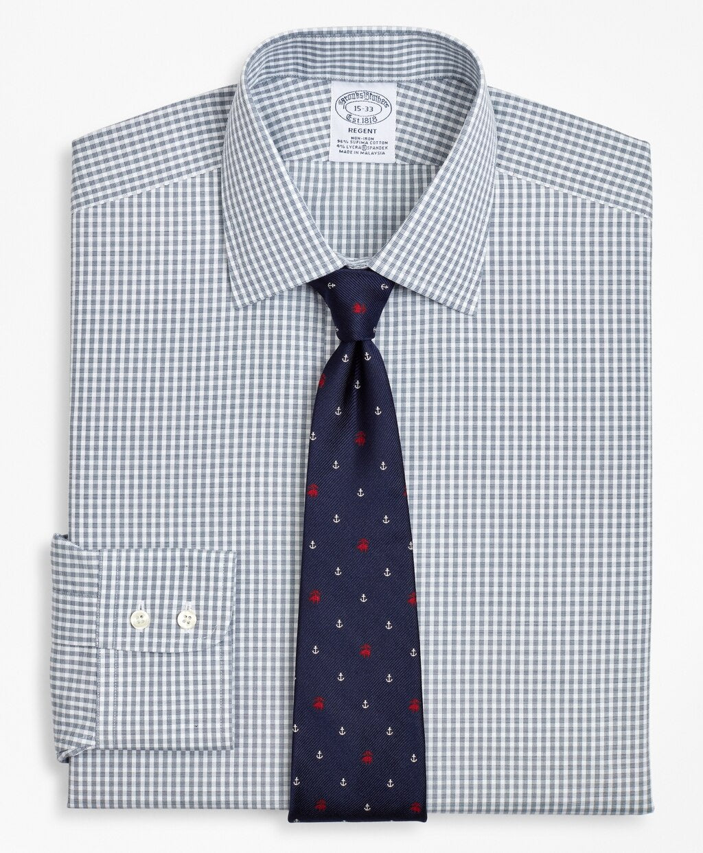 Brooks Brothers Men Stretch Regent Fitted Dress Shirt, Non-Iron Double-Windowpane