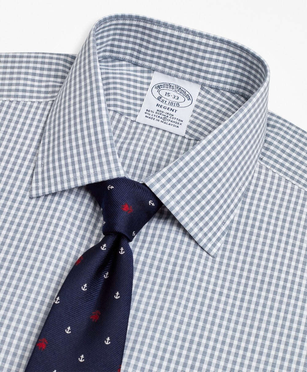 Brooks Brothers Men Stretch Regent Fitted Dress Shirt, Non-Iron Double-Windowpane
