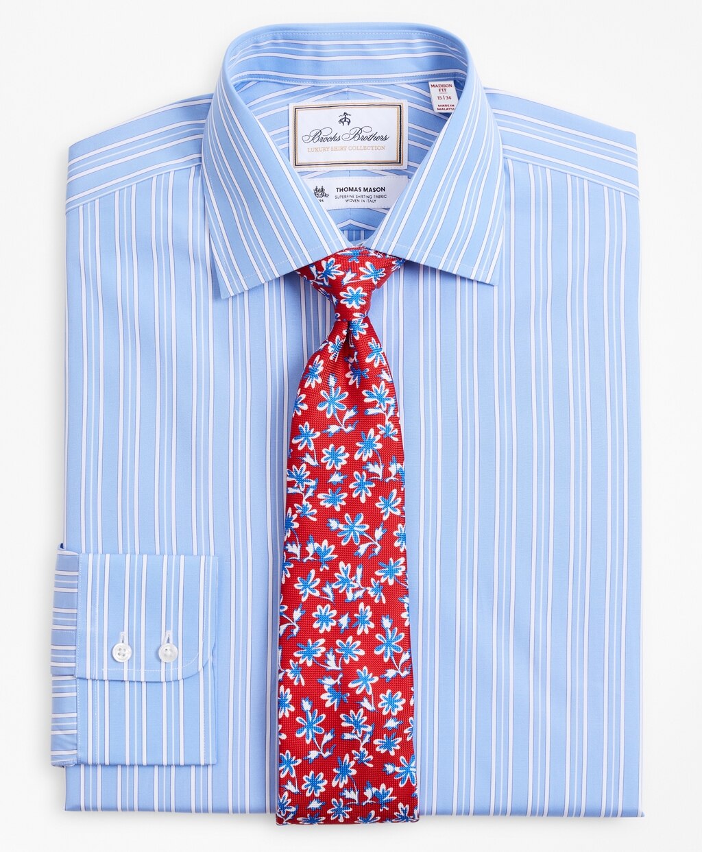 Brooks Brothers Men Luxury Collection Madison Classic-Fit Dress Shirt, Franklin Spread Collar Ribbon Stripe
