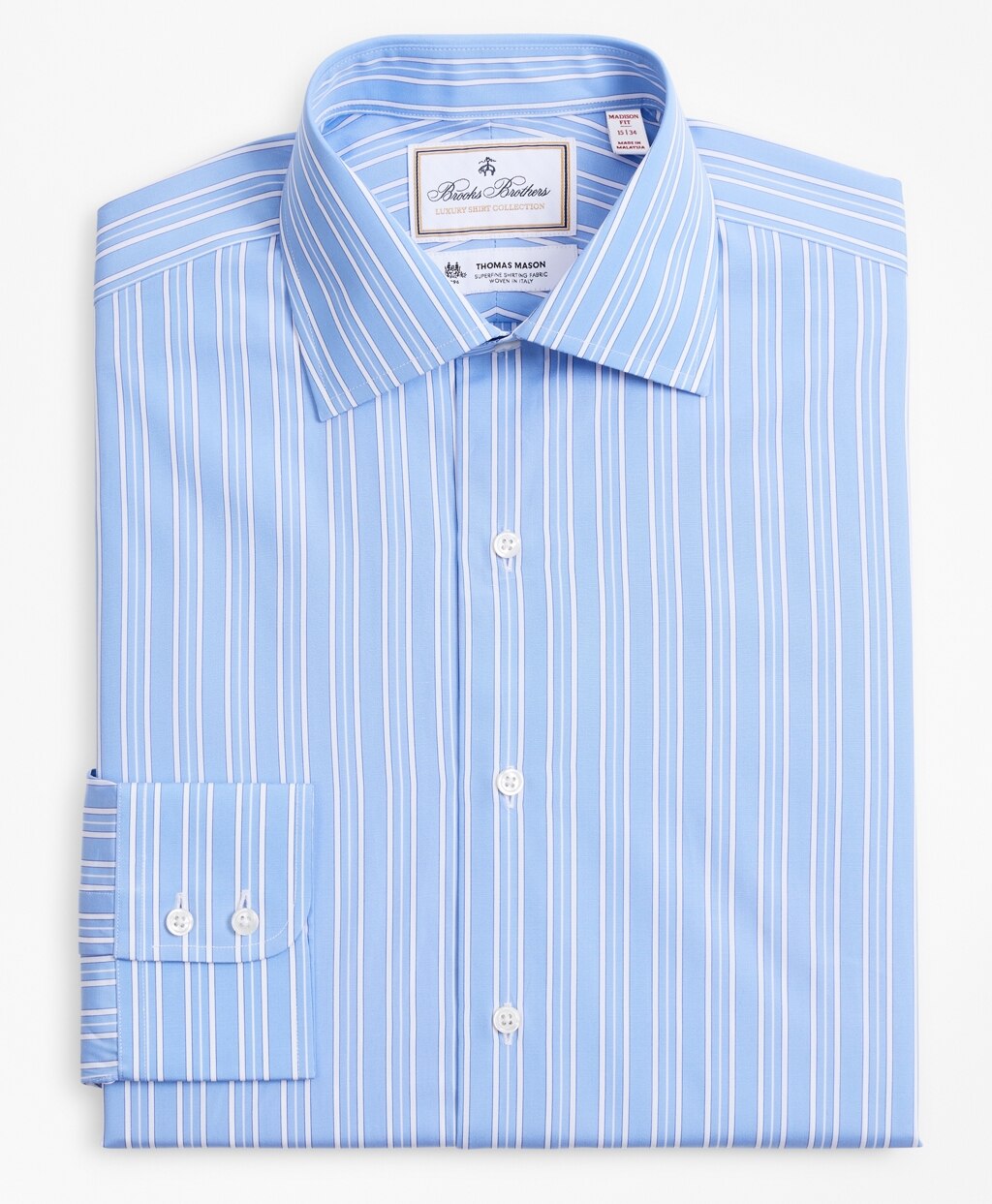 Brooks Brothers Men Luxury Collection Madison Classic-Fit Dress Shirt, Franklin Spread Collar Ribbon Stripe