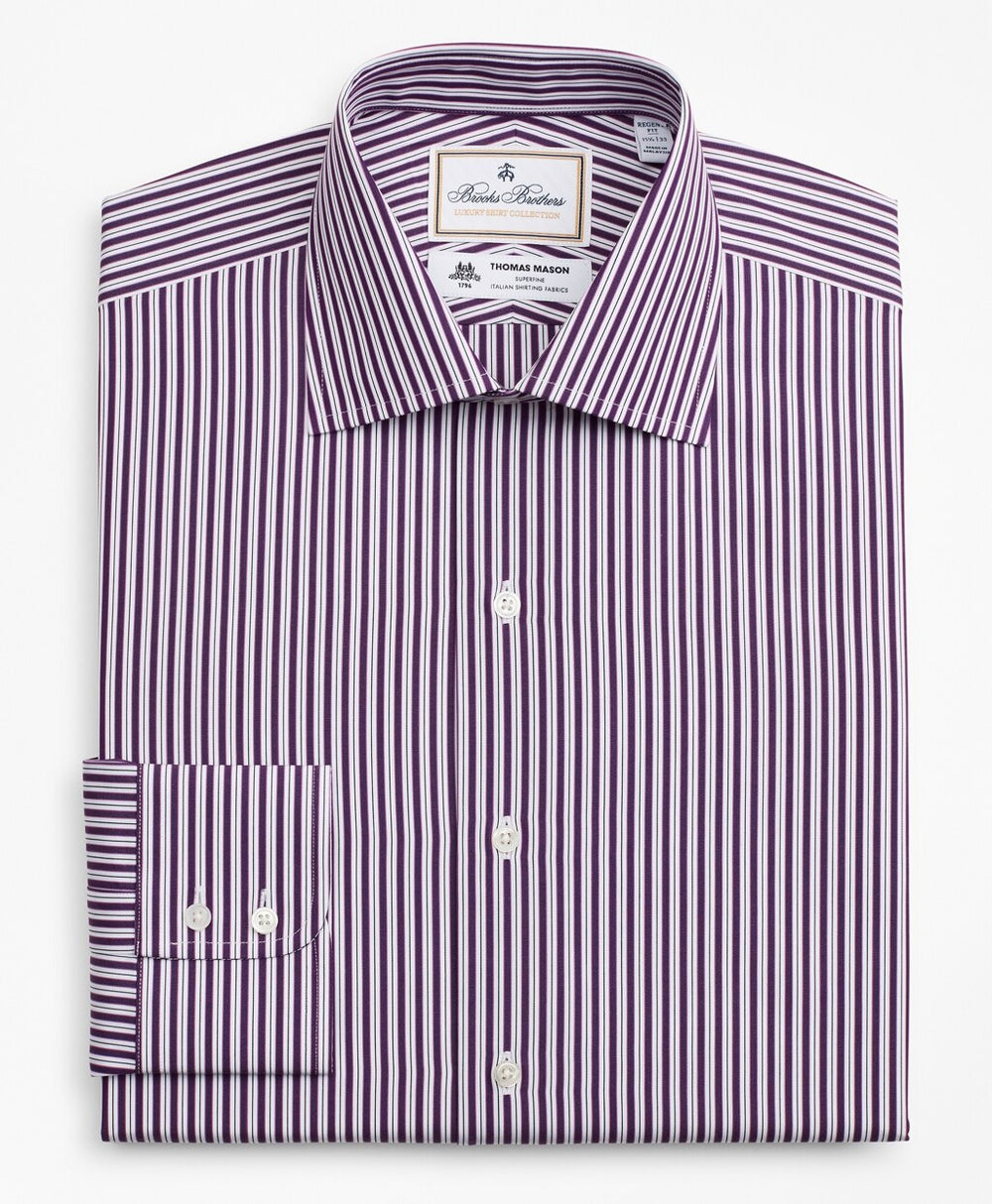 Brooks Brothers Men Luxury Collection Regent Fitted Dress Shirt, Franklin Spread Collar Double-Stripe
