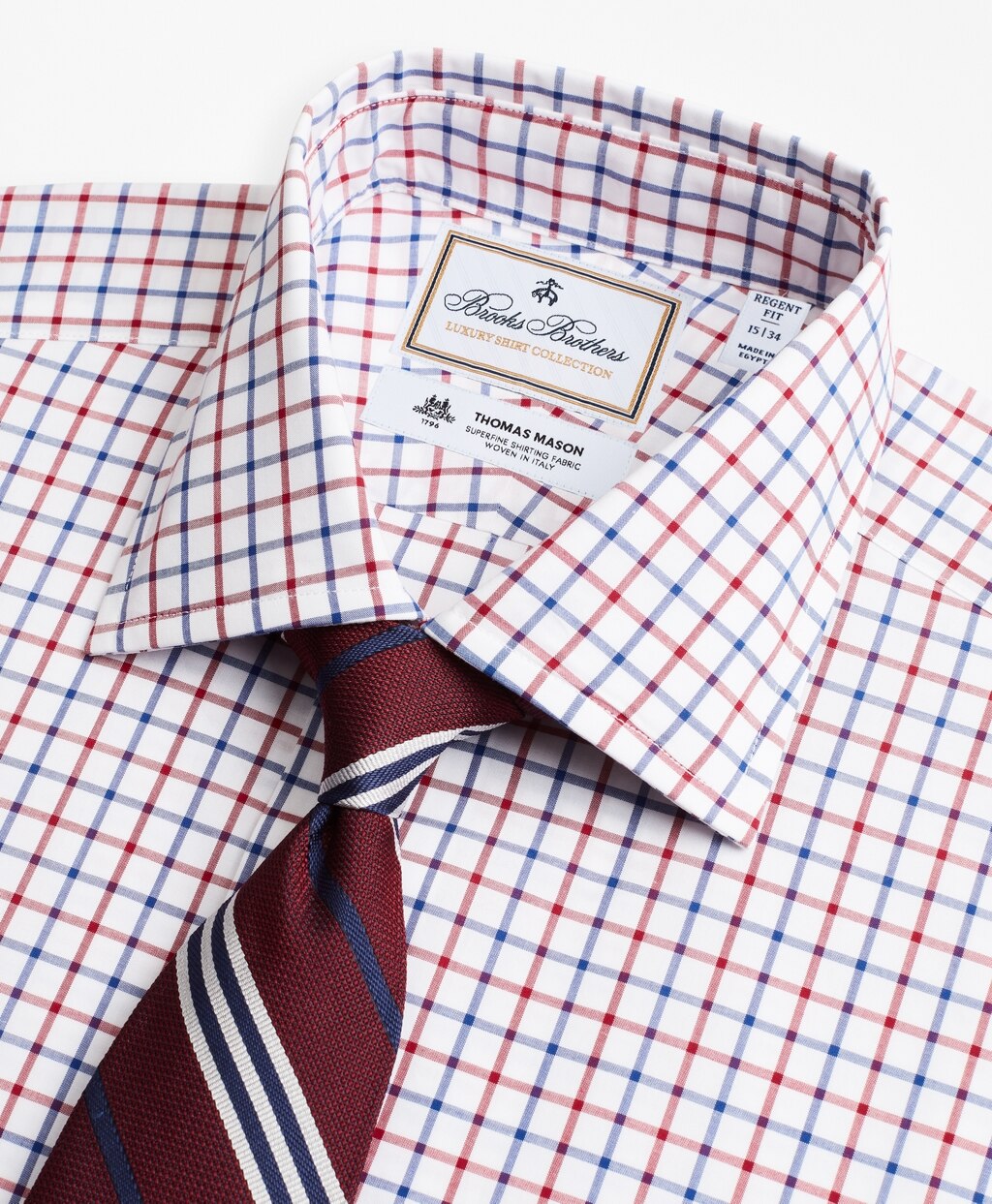 Brooks Brothers Men Luxury Collection Regent Fitted Dress Shirt, Franklin Spread Collar Bold Windowpane